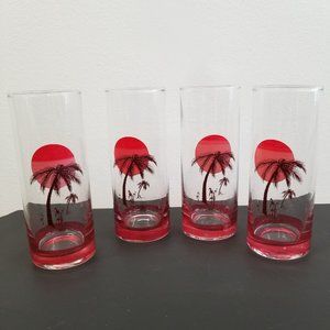 Vintage Panache Tiki Palm Tree Sunset Tom Collins Glasses
